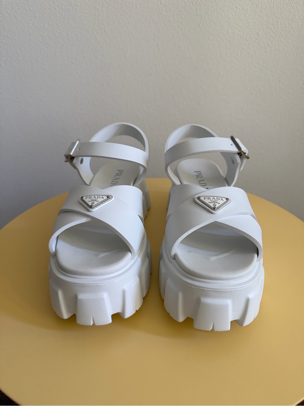 PRADA MONOLITH WHITE RUBBER PLATFORM SANDALS - Picture 4 of 10